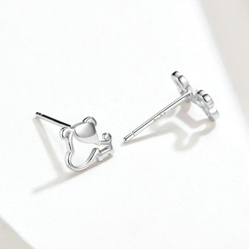 Openwork Bone Puppy Earrings in Sterling Silver