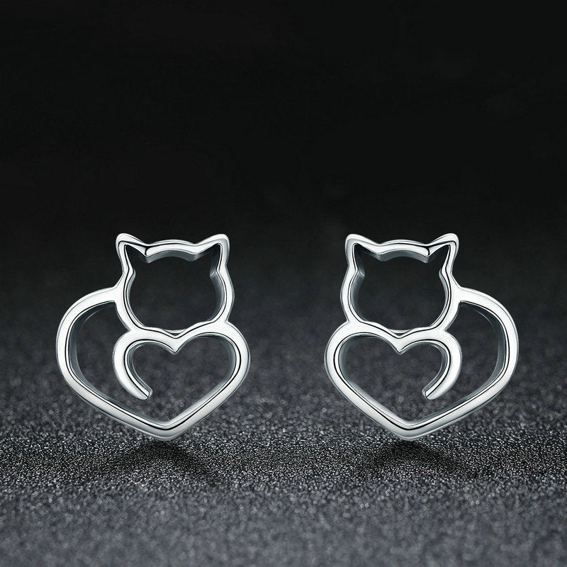 Cat Hollow Earrings Sterling Silver