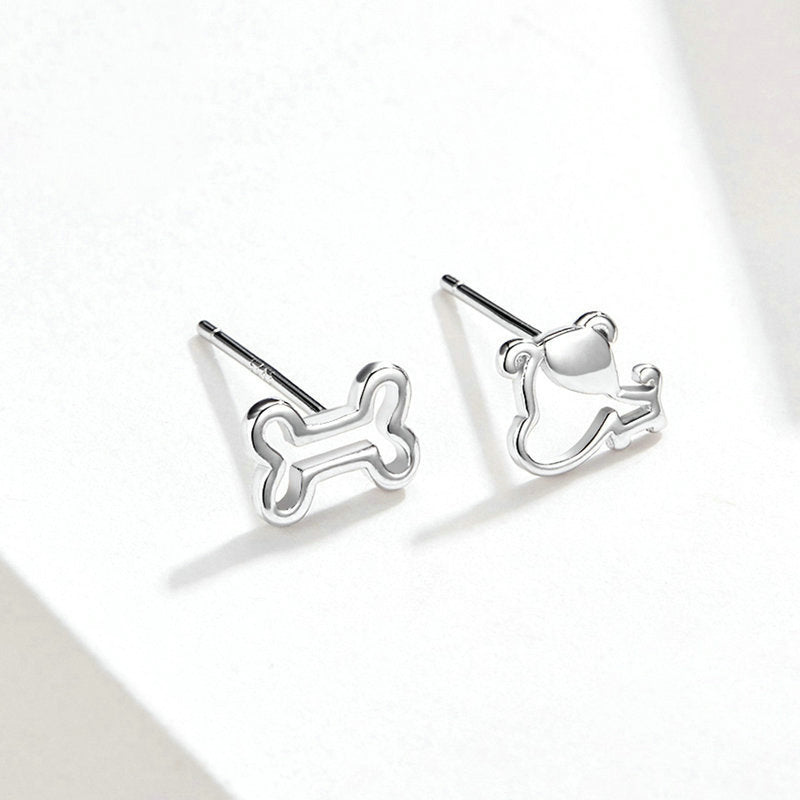 Openwork Bone Puppy Earrings in Sterling Silver