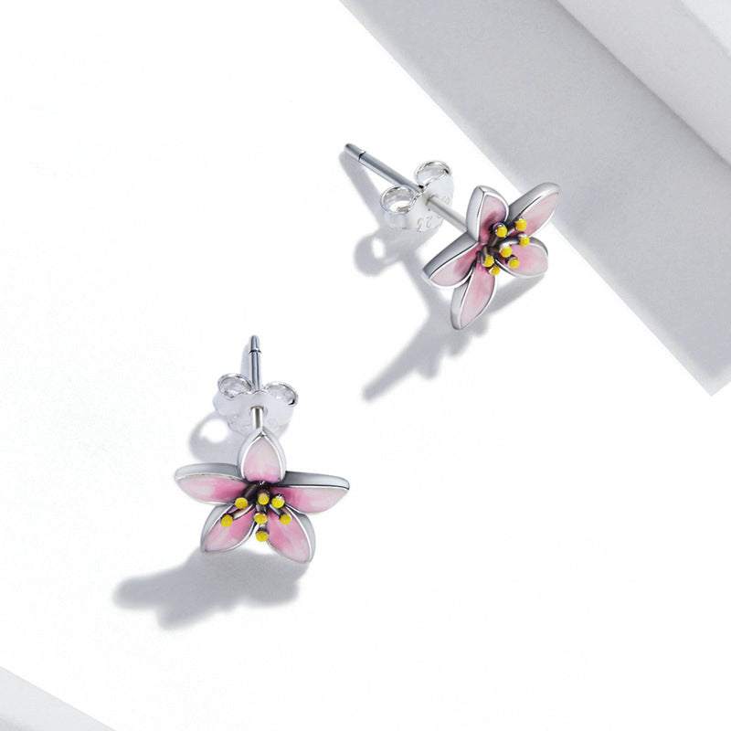 Pink Cherry Blossom Stud Earrings 925 Silver