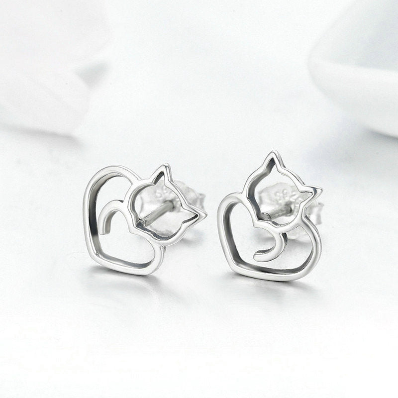 Cat Hollow Earrings Sterling Silver