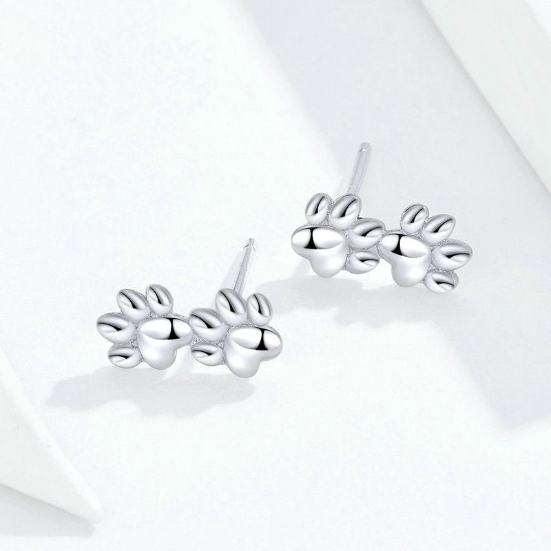 Cute Cat Paw Print Earrings Hypoallergenic Sterling Silver