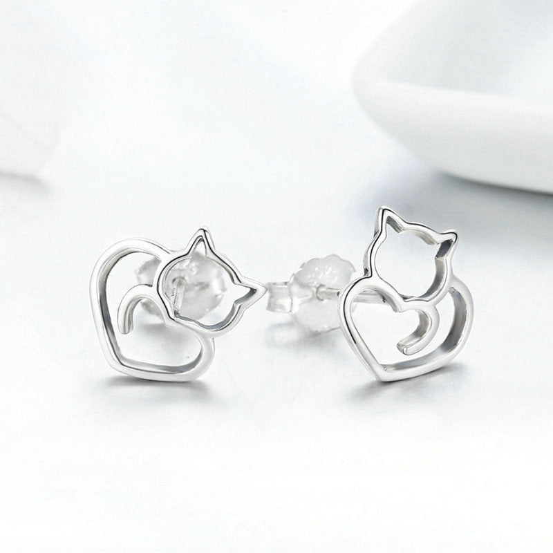 Cat Hollow Earrings Sterling Silver