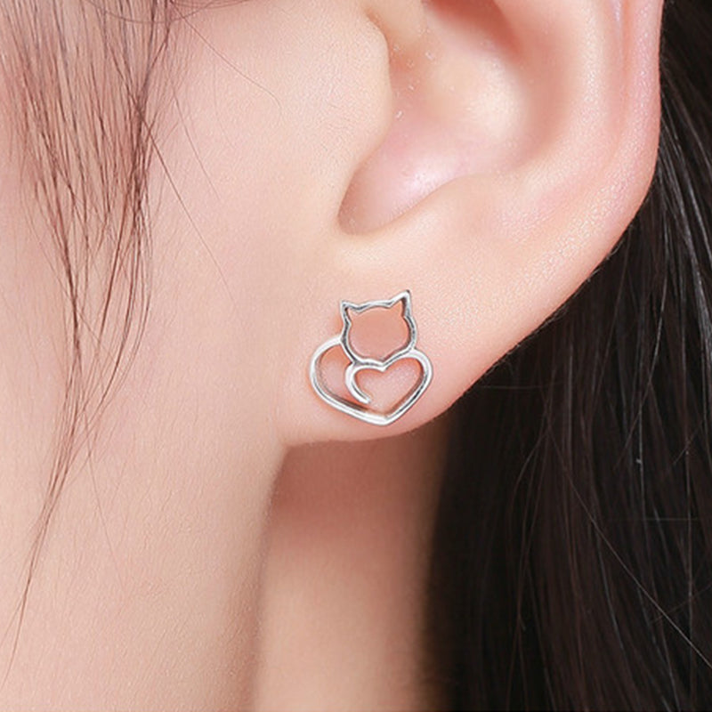 Cat Hollow Earrings Sterling Silver