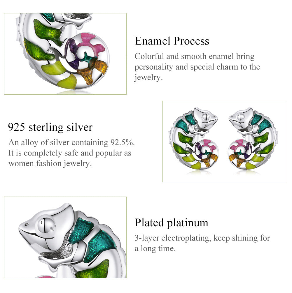 Colorful Chameleon Earrings 925 Sterling Silver Platinum Plated