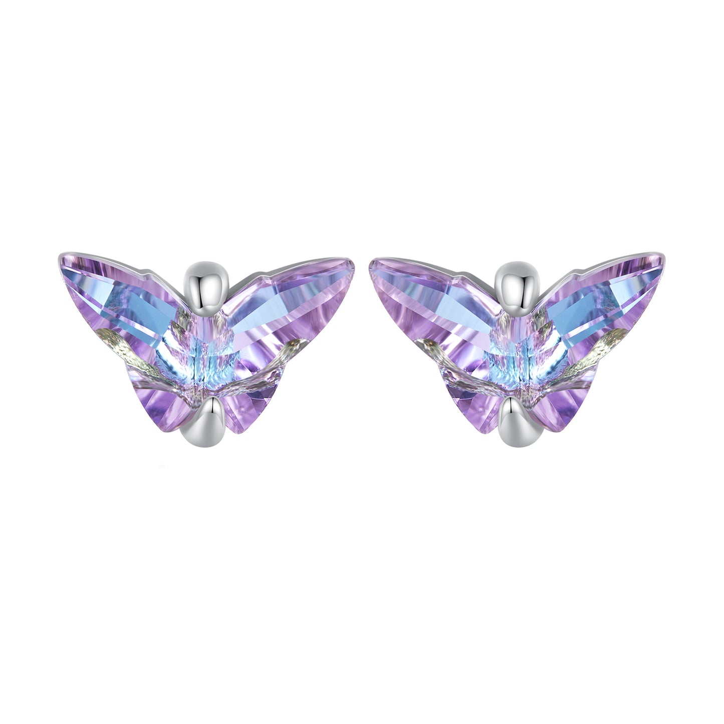 Butterfly Stud Earrings 925 Silver Colorful Glass