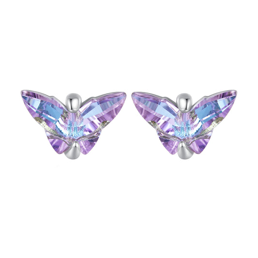 Butterfly Stud Earrings 925 Silver Colorful Glass