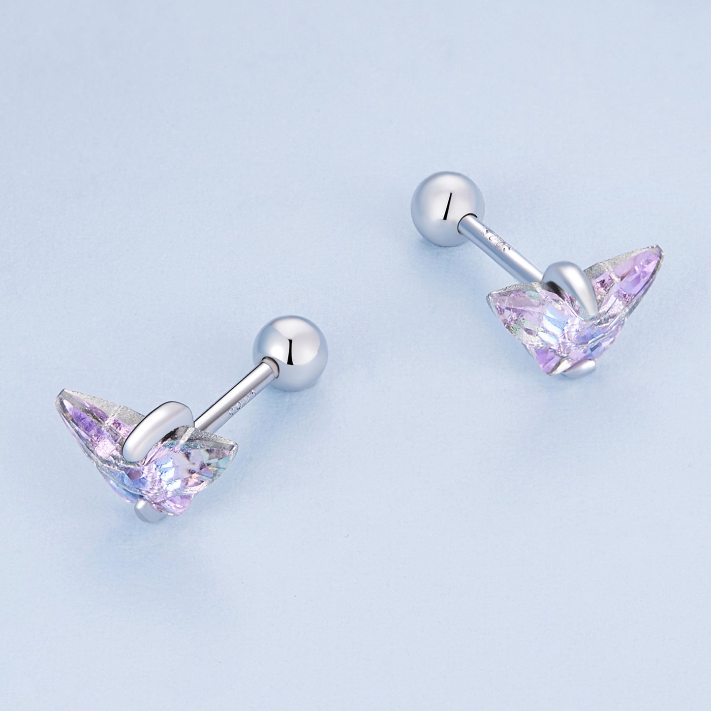 Butterfly Stud Earrings 925 Silver Colorful Glass