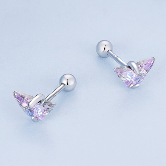 Butterfly Stud Earrings 925 Silver Colorful Glass