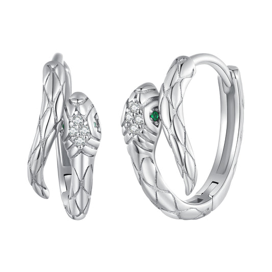 Snake Hoop Earrings 925 Sterling Silver Inlaid CZ