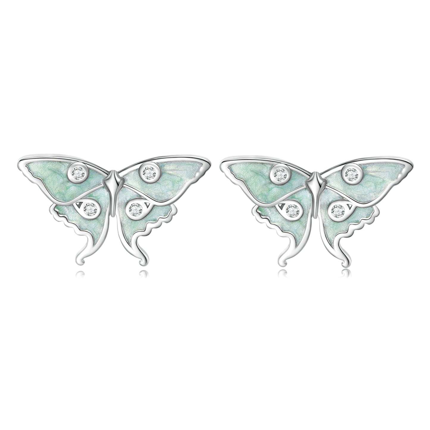 Butterfly Earrings 925 Silver Mint Green With CZ