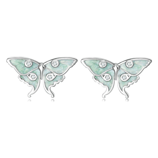 Boucles d'oreilles papillon en argent 925 vert menthe avec CZ