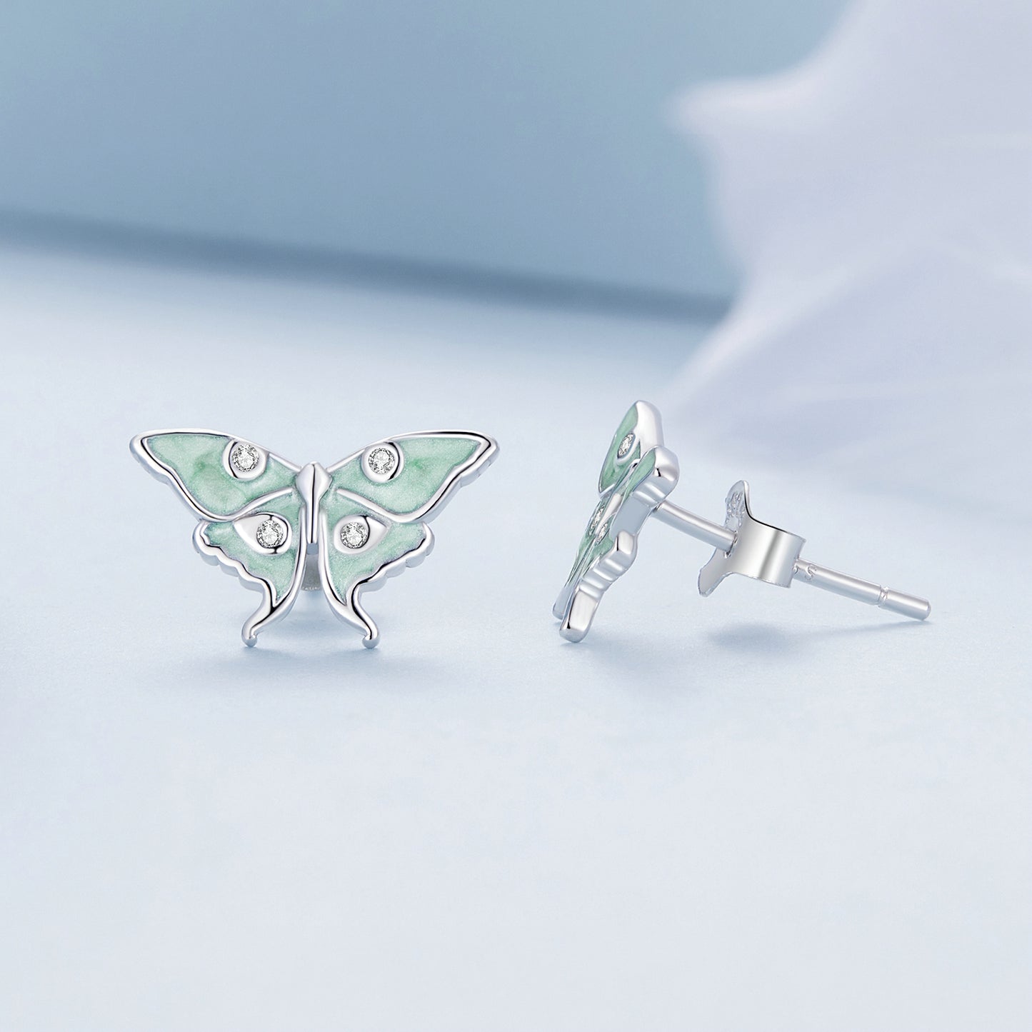 Boucles d'oreilles papillon en argent 925 vert menthe avec CZ