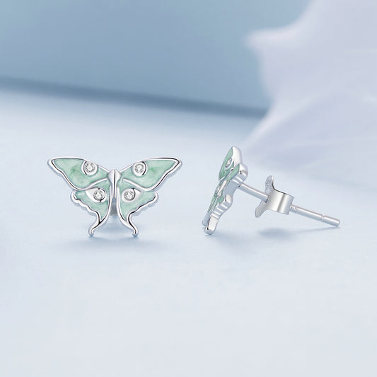 Butterfly Earrings 925 Silver Mint Green With CZ