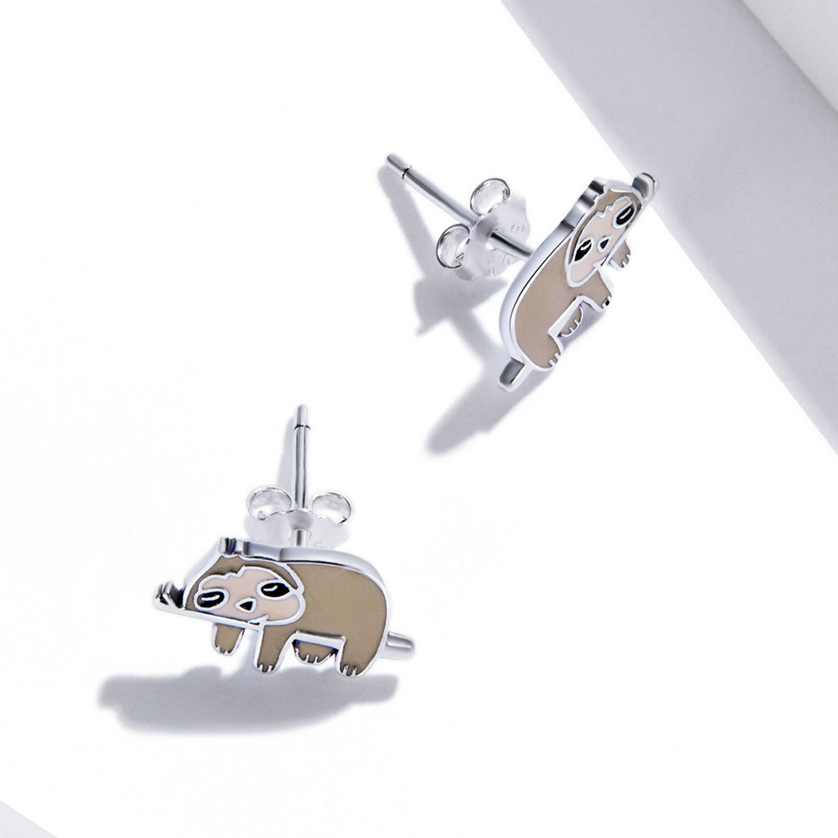 Stud Earrings Cute Sloth S925 Silver With Color Animal Collection