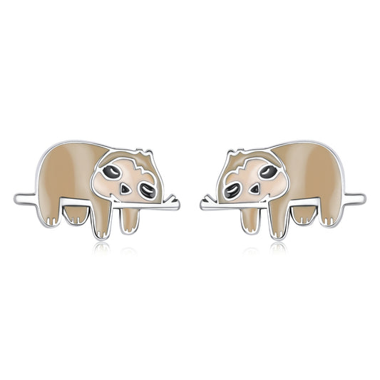 Stud Earrings Cute Sloth S925 Silver With Color Animal Collection