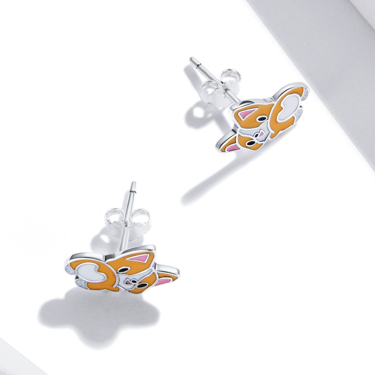 Stud Earrings Cute Corgi Dog S925 Silver Animal Collection