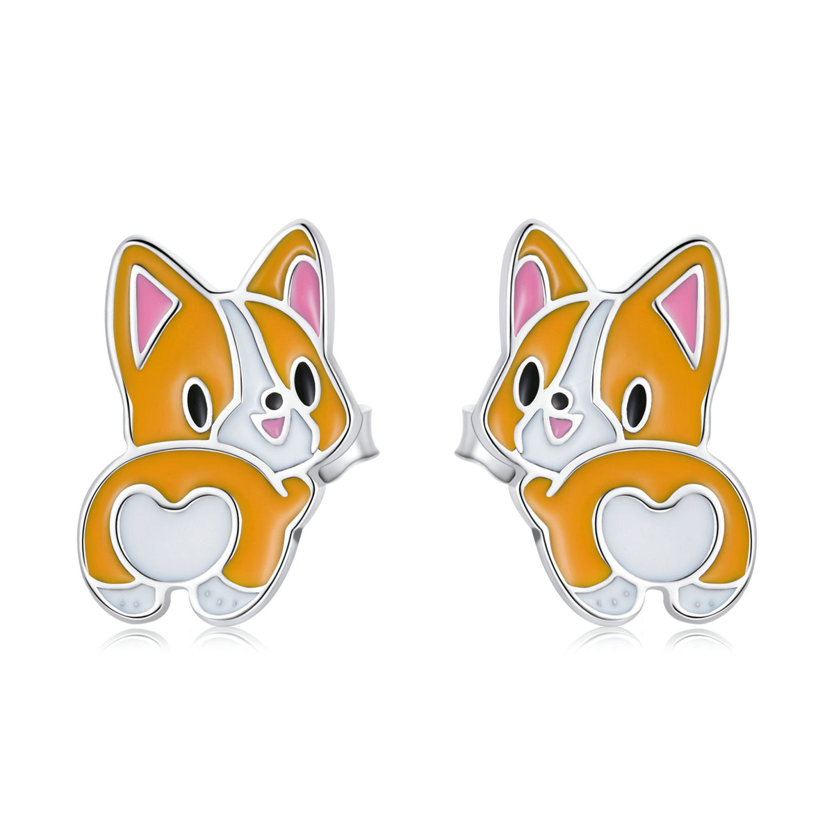 Stud Earrings Cute Corgi Dog S925 Silver Animal Collection