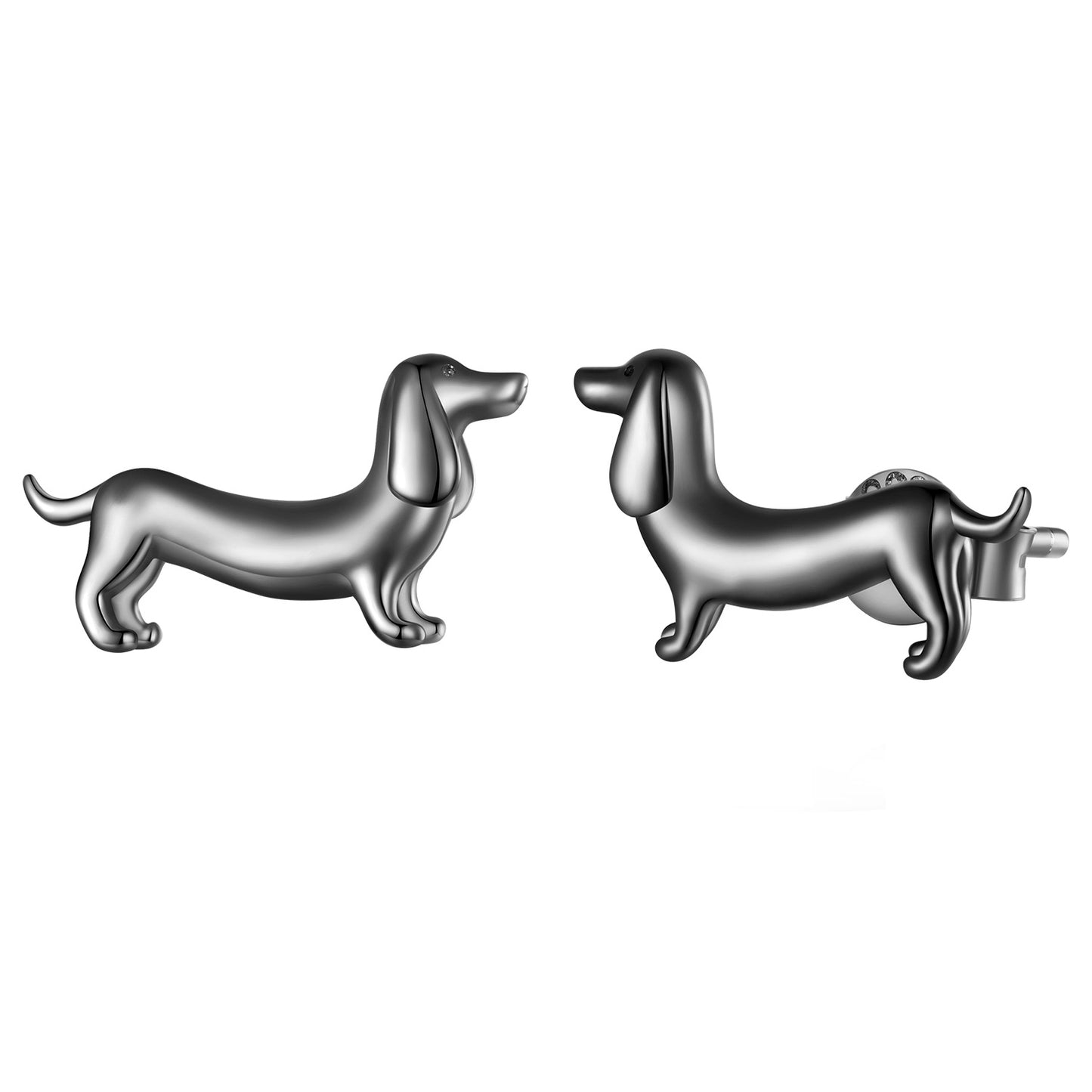 Stud Earrings Dachshund Dog S925 Silver 4 Colors